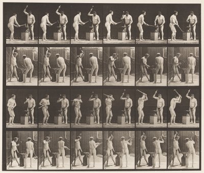 377. tábla. Kovács, két modell, kalapácsolás az Advilon, 1872-1885 alkotó: Eadweard Muybridge
