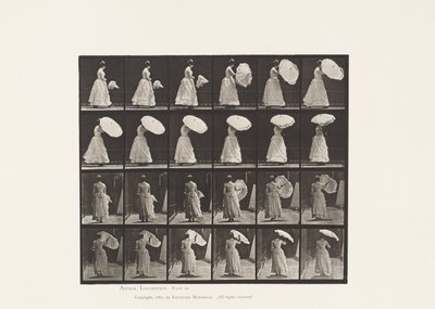 38. tábla.Séta, nyíló napernyő, 1885 alkotó: Eadweard Muybridge