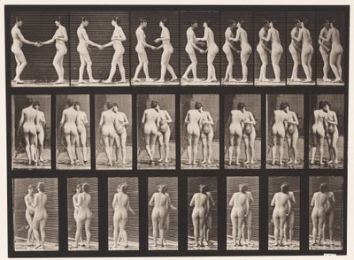 444-es tábla. Két modell kezet fog és csókol egymásnak alkotó: Eadweard Muybridge
