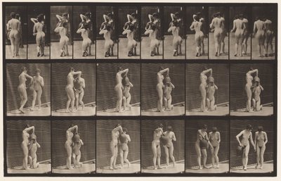 453. tábla. Két modell; 8 letérdelve, italok vizeskorsóból a kezében alkotó: Eadweard Muybridge