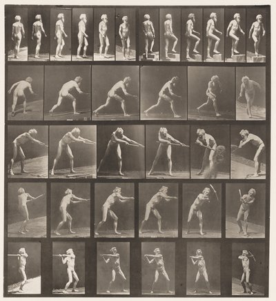 tábla 521. A, Séta; B, növekvő lépcsőfok; C, dobókorong alkotó: Eadweard Muybridge