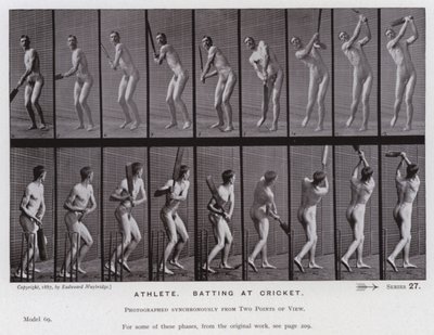 Mozgó emberalak: sportoló, krikettben ütő (f/w fotó) alkotó: Eadweard Muybridge