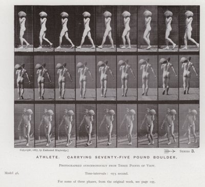 Mozgó emberalak: Sportoló, hetvenöt kilós sziklával (f/w fotó) alkotó: Eadweard Muybridge