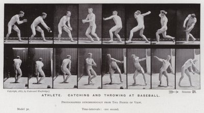 Mozgó emberalak: Sportoló, elkapja és dobja a baseballt (f/w fotó) alkotó: Eadweard Muybridge