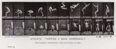 Mozgó emberalak: Sportoló, szaltót hátrafordulva (f/w fotó) alkotó: Eadweard Muybridge