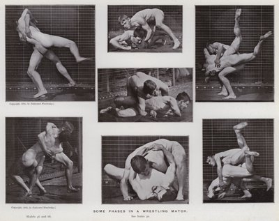 Mozgó emberalak: Egy birkózómérkőzés néhány fázisa (fekete-fehér fotó) alkotó: Eadweard Muybridge