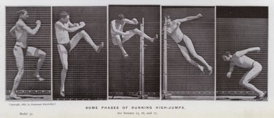 Mozgó emberalak: A magasugrások futás néhány fázisa (f/w fotó) alkotó: Eadweard Muybridge
