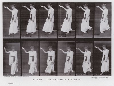 Mozgó emberalak: Nő, lépcsőn lefelé (f/w fotó) alkotó: Eadweard Muybridge
