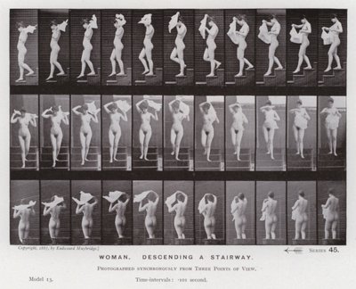 Mozgó emberalak: Nő, lépcsőn lefelé (f/w fotó) alkotó: Eadweard Muybridge