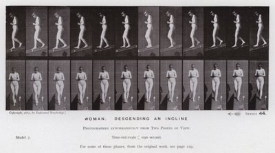 Mozgó emberi alak: nő, lejtőn lefelé (f/w fotó) alkotó: Eadweard Muybridge