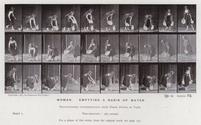 Mozgó emberalak: Nő, aki egy medencét ürít ki (f/w fotó) alkotó: Eadweard Muybridge