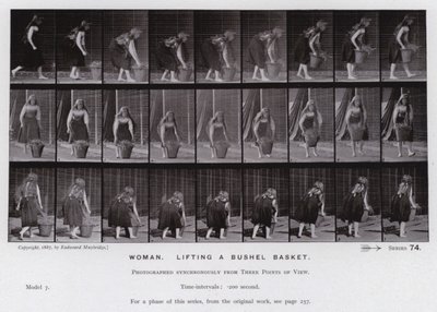 Mozgó emberalak: Nő, perselykosarat emel (f/w fotó) alkotó: Eadweard Muybridge