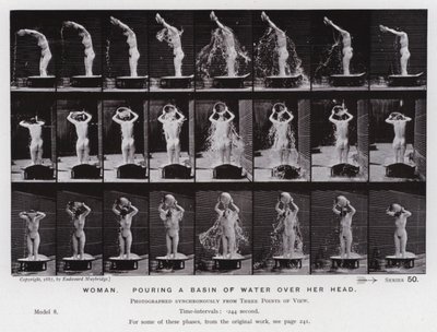 Mozgó emberalak: Nő, egy medencével a feje fölött (f/w fotó) alkotó: Eadweard Muybridge