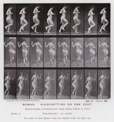 Mozgó emberalak: Nő, fél lábon rikozett (f/w fotó) alkotó: Eadweard Muybridge