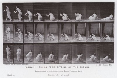 Mozgó emberalak: Nő, aki felemelkedett a földön ülve (f/w fotó) alkotó: Eadweard Muybridge