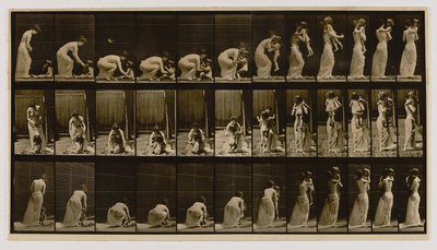 Nő emeli és hordozza gyermekét, az Animal Locomotion című könyvből alkotó: Eadweard Muybridge
