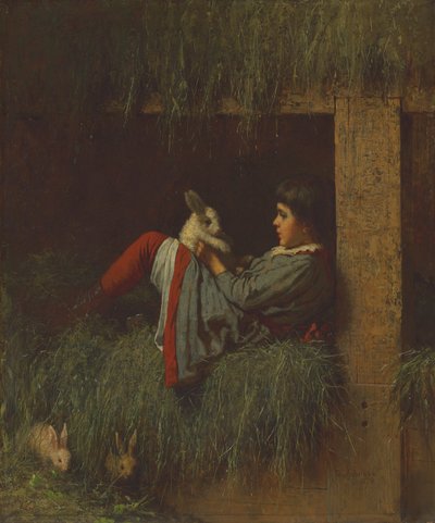 Gyermek játszik a nyúllal alkotó: Eastman Johnson