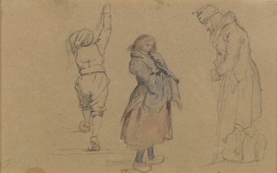 Három holland figura, 1852 körül (grafit, wc és fehér kréta barna papíron) alkotó: Eastman Johnson