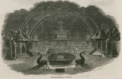 Tűzijáték-templom a londoni Royal Vauxhall Gardensben, Londonban alkotó: Ebenezer Landells