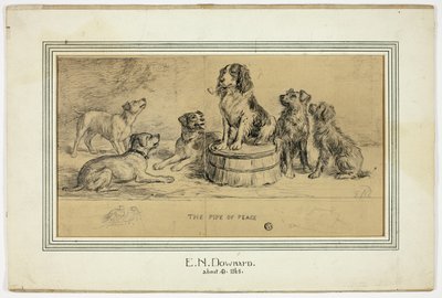 A béke pipája (recto); A falu utcájának vázlata (verso) alkotó: Ebenezer Newman Downard