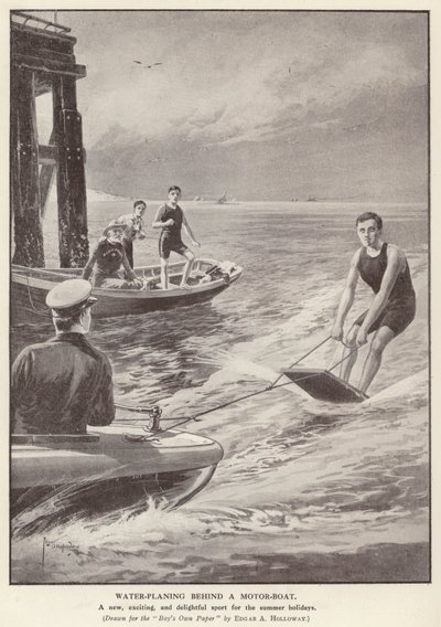 Vízi gyalulás motorcsónak mögött (litho) alkotó: Edgar Alfred (after) Holloway