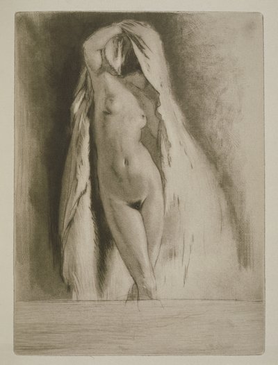 Egy lepedőbe terített nő, Sidonie-Gabrielle Colette (1873-1954) „Mitsou” című művéhez, 1930-ban megjelent (rézkarc és szárazhús) alkotó: Edgar Chahine