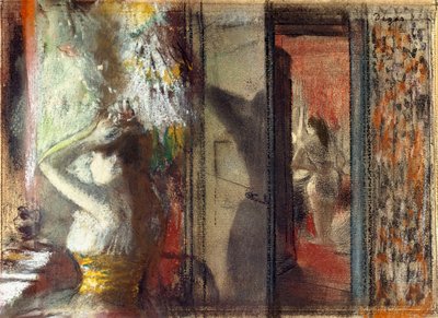 Színésznők öltözője, 1885 körül (pasztell rézkarc papíron) alkotó: Edgar Degas