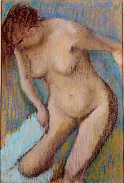 Fürdés után meztelen nő törölgette a jobb combját. Edgar Degas (1834-1917) pasztellfestménye 1866 V. 72x49 cm Róma, Galleria d