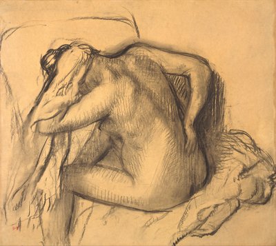 A fürdés után a nő szárítja a haját alkotó: Edgar Degas