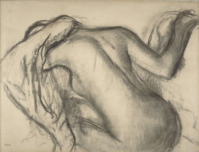 Fürdés után hajszárító nő, 1893-98 körül (szén és barna kréta papíron) alkotó: Edgar Degas