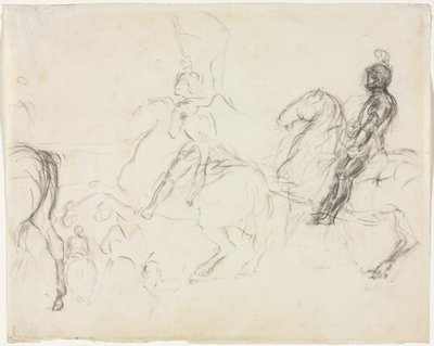 Csatajelenet páncélozott alakokkal lóháton recto két ülő nő verso, 1856-1860. alkotó: Edgar Degas