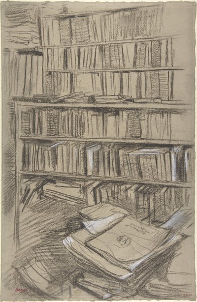 Könyvespolcok, tanulmány az „Edmond Duranty”-hoz alkotó: Edgar Degas