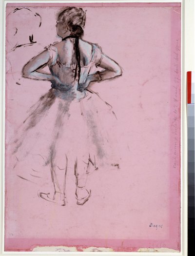 Táncos hátulról, csípőre tett kézzel Esszencia rózsaszín papíron, Edgar Degas (1834-1917) 1873 Dim. 0,39 x 0,27 cm Párizs, Musee du Louvre alkotó: Edgar Degas