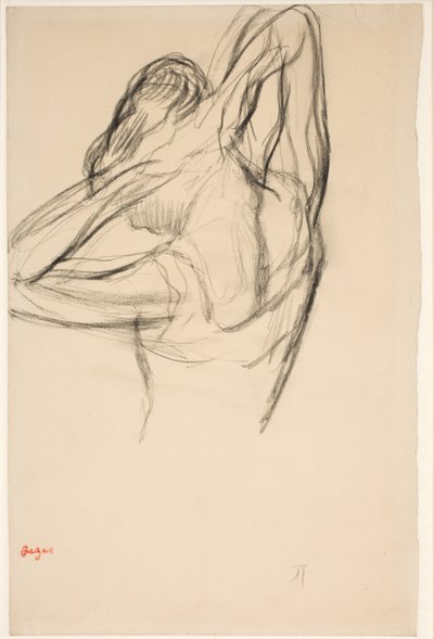 Táncosnő, féltesttel, a feje mögött keresztbe tett karokkal, 1890 körül (ceruza, papír) alkotó: Edgar Degas