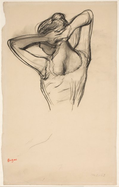 Táncosnő, féltesttel, a feje mögött keresztbe tett karokkal, 1890 körül (ceruza, papír) alkotó: Edgar Degas