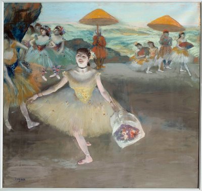 Táncos csokor üdvözlettel a színpadon Edgar Degas (1834-1917) festménye. 1878. V. 0,72x0,77 m Musee d
