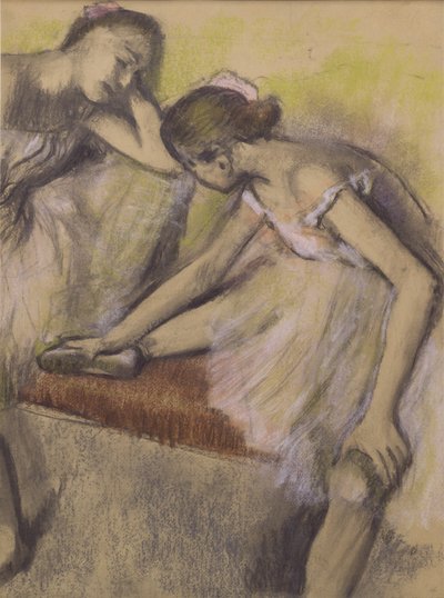 Táncosok nyugalomban, 1898 körül (pasztell és faszén vékony szőtt papíron, teljesen egy vékony tartólaphoz rögzítve) alkotó: Edgar Degas