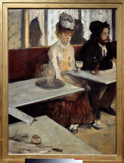 Egy kávézóban az is szerepel, hogy „” Abszint”” Edgar Degas (1834-1917) festménye 1875-1876 V. 92x68 m. Párizs, Musee d