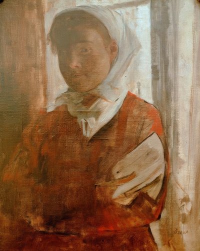 Fiatal nő fehér fejkendővel alkotó: Edgar Degas