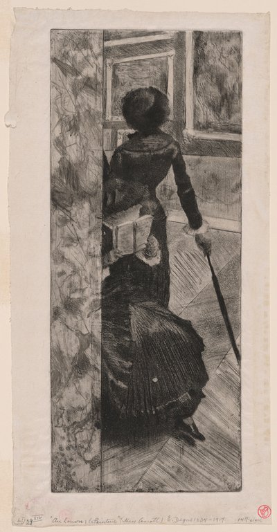 Mary Cassatt a Louvre festményeiből álló galériában alkotó: Edgar Degas