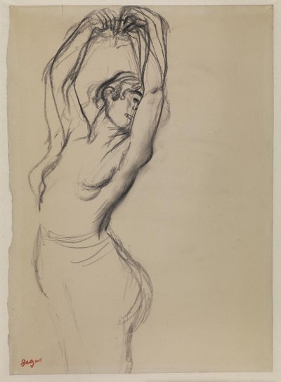Meztelen táncos felemelt karral alkotó: Edgar Degas