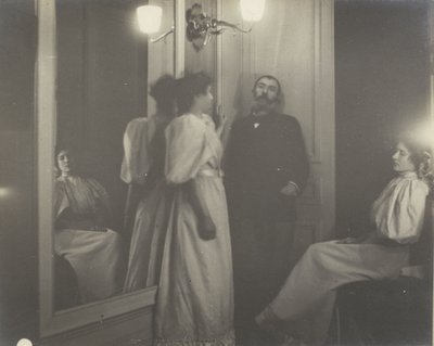 Henry Lerolle és két lánya, Yvonne és Christine tükörben látható portréja alkotó: Edgar Degas