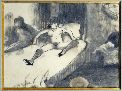 Pihenj az ágyon Egy prostituált az ágyán pihen egy bordélyházban. Edgar Degas festménye alkotó: Edgar Degas