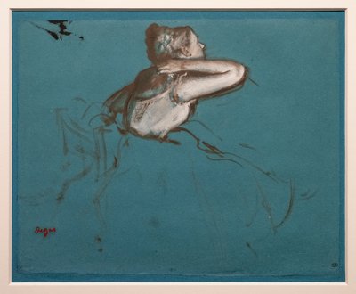 Ülő táncos jobbra fordult (tanulmány a „Repetition de balet sur la scene” ülő alakjához). 1873. Az olajnak és a festéknek esszenciája van a papíron alkotó: Edgar Degas