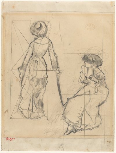 Tanulmány a "Mary Cassatt a Louvre-ban" című filmhez [recto] alkotó: Edgar Degas