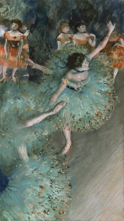 Hintázó táncosnő (Zöld ruhás táncosnő) alkotó: Edgar Degas