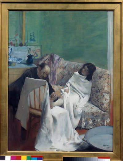 A pedikűr Egy orvos megvizsgálja egy fiatal nő lábát. Edgar Degas (1834-1917) festménye. 1873. Mérete 0,61 x 0,46 m. Párizs, Musee d