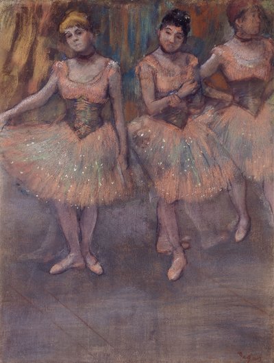 Három táncos a gyakorlat előtt, 1880 körül alkotó: Edgar Degas