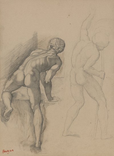 Két akt férfi, 1856-57 (grafitceruza sötét krémszínű papíron) alkotó: Edgar Degas