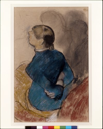 Fiatal nő kékben (pasztell, faszén, csiszolt papíron) alkotó: Edgar Degas